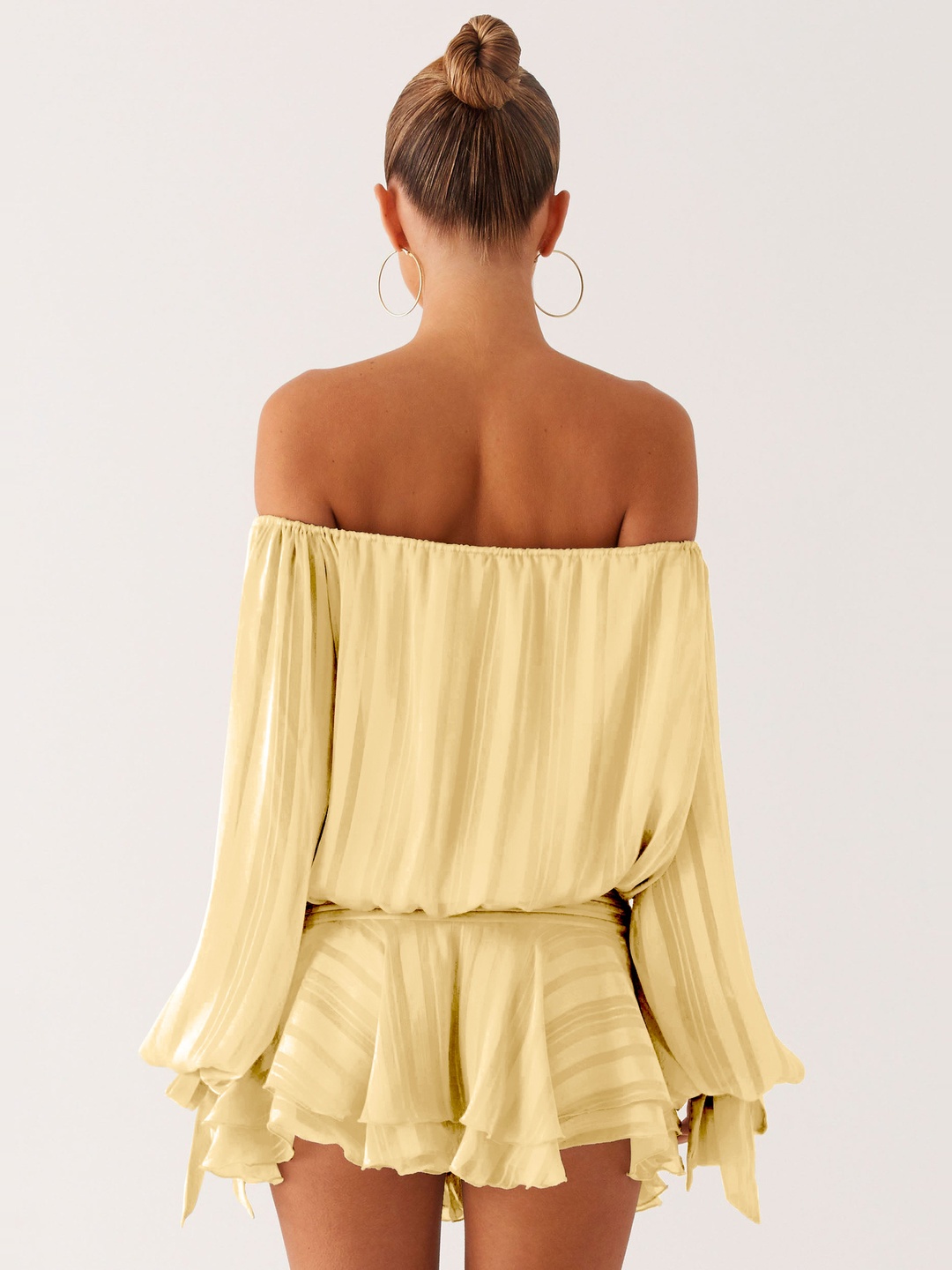 Yellow Plain Mini Fit and Flare Dress with Long Sleeves