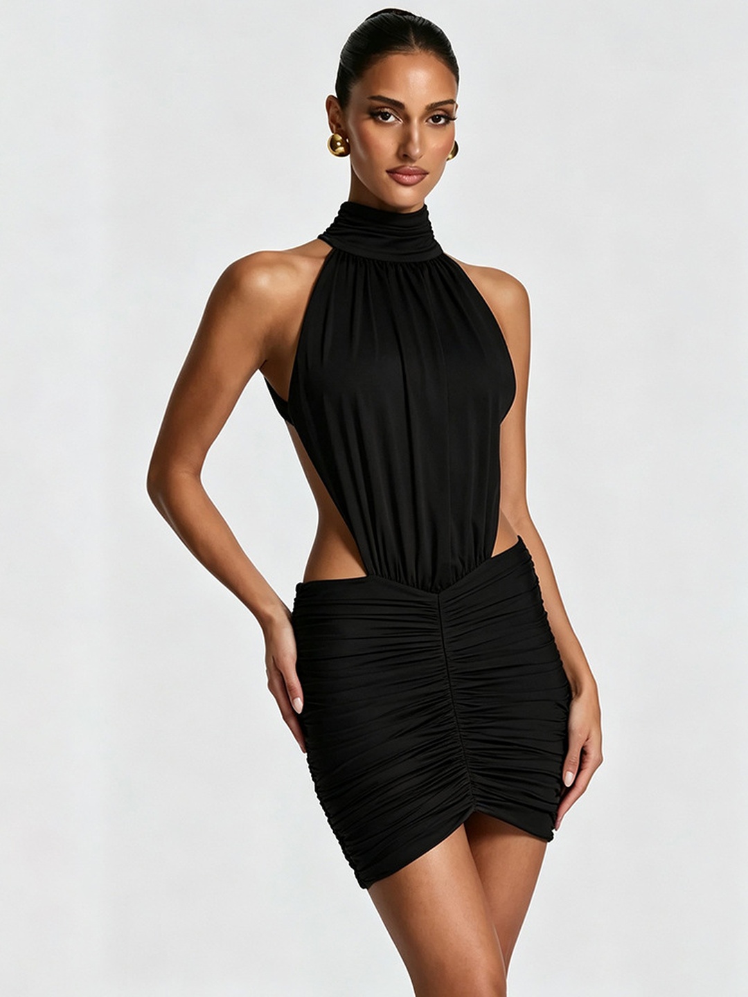 Black Halter Bodycon Mini Dress
