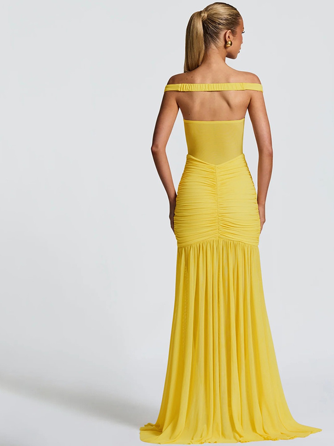 Yellow Bodycon Maxi Dress with Sheer Details