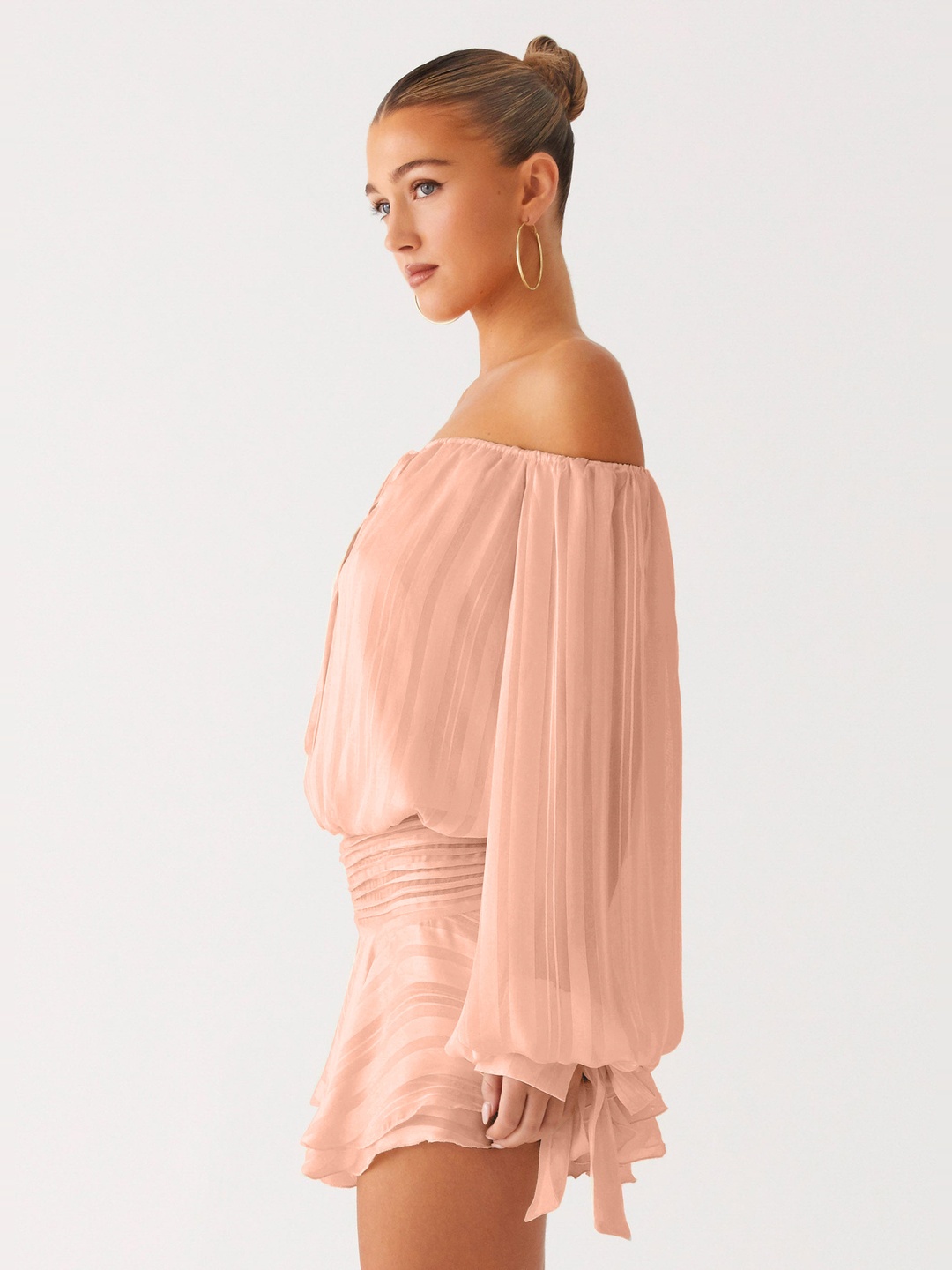 Peach Mini Skater Dress with Long Sleeves