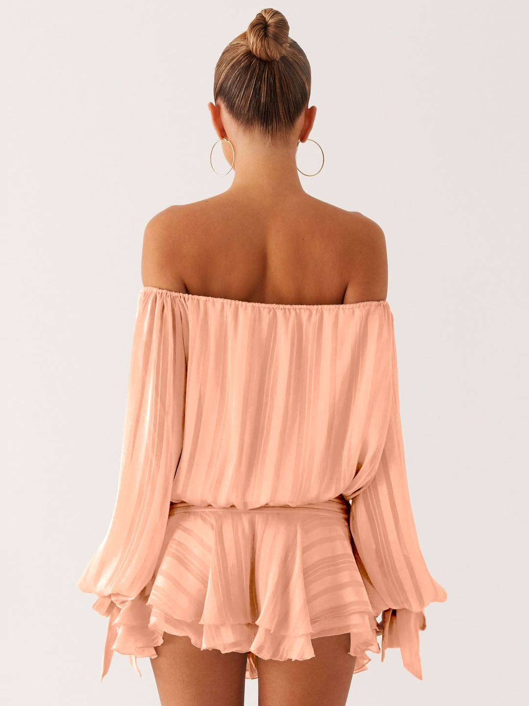 Peach Mini Skater Dress with Long Sleeves