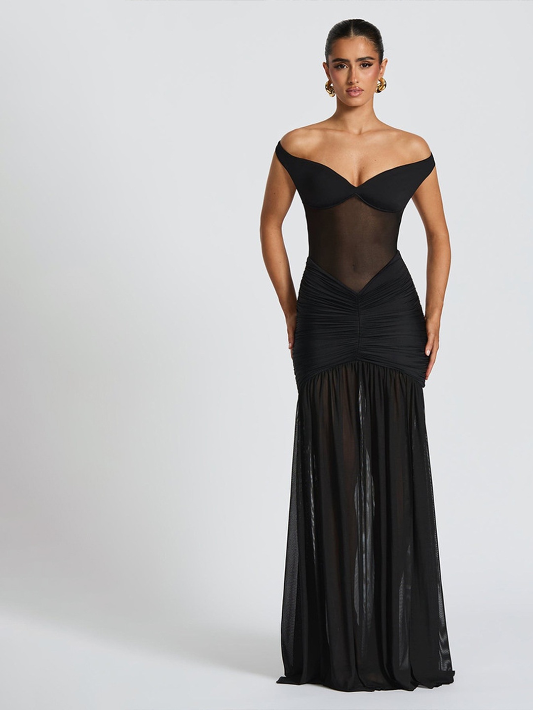 Black Sleeveless Bodycon Maxi Dress with Thigh Slit