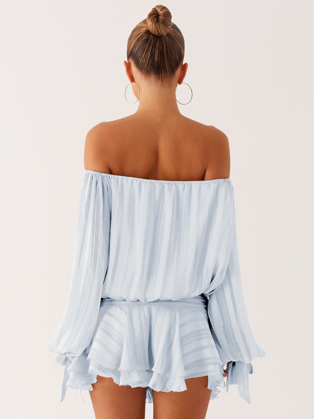 Light Blue Off-Shoulder Mini Dress with Long Sleeves