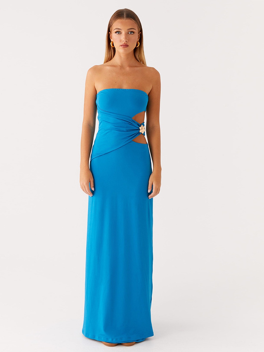 Azure Strapless Bodycon Maxi Dress with Waist Cut-Out