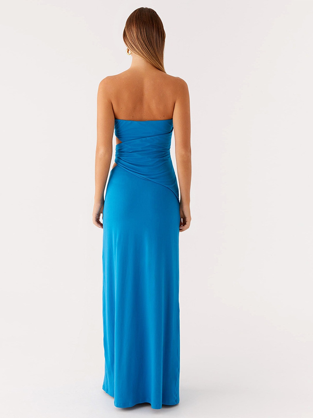 Azure Strapless Bodycon Maxi Dress with Waist Cut-Out