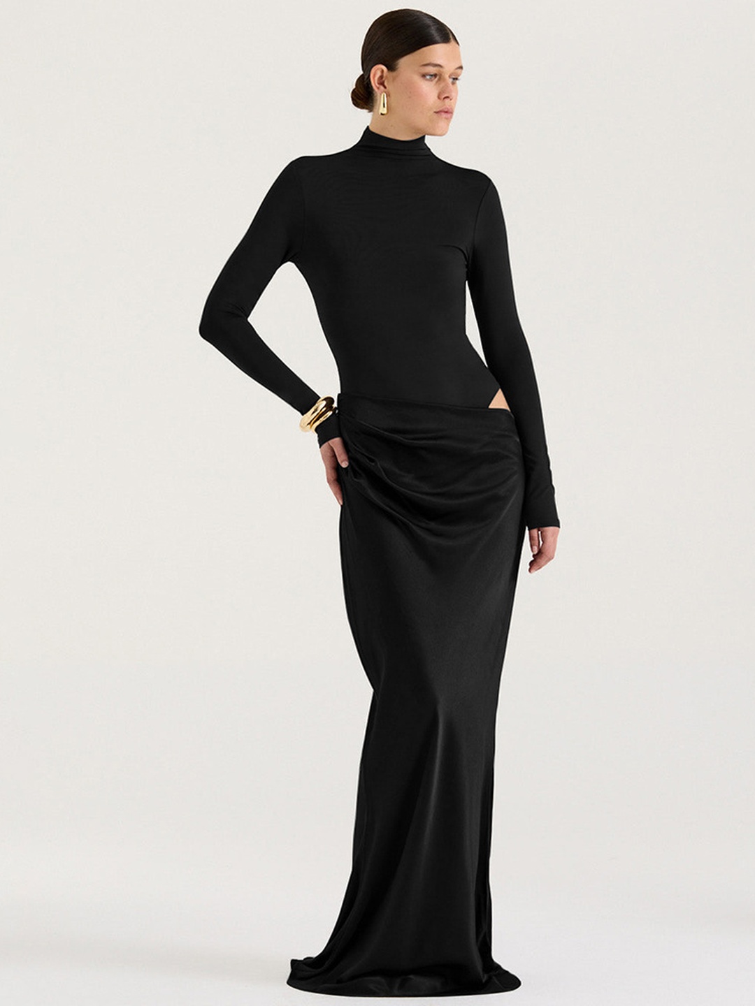 Black Mock Neck Bodycon Maxi Dress