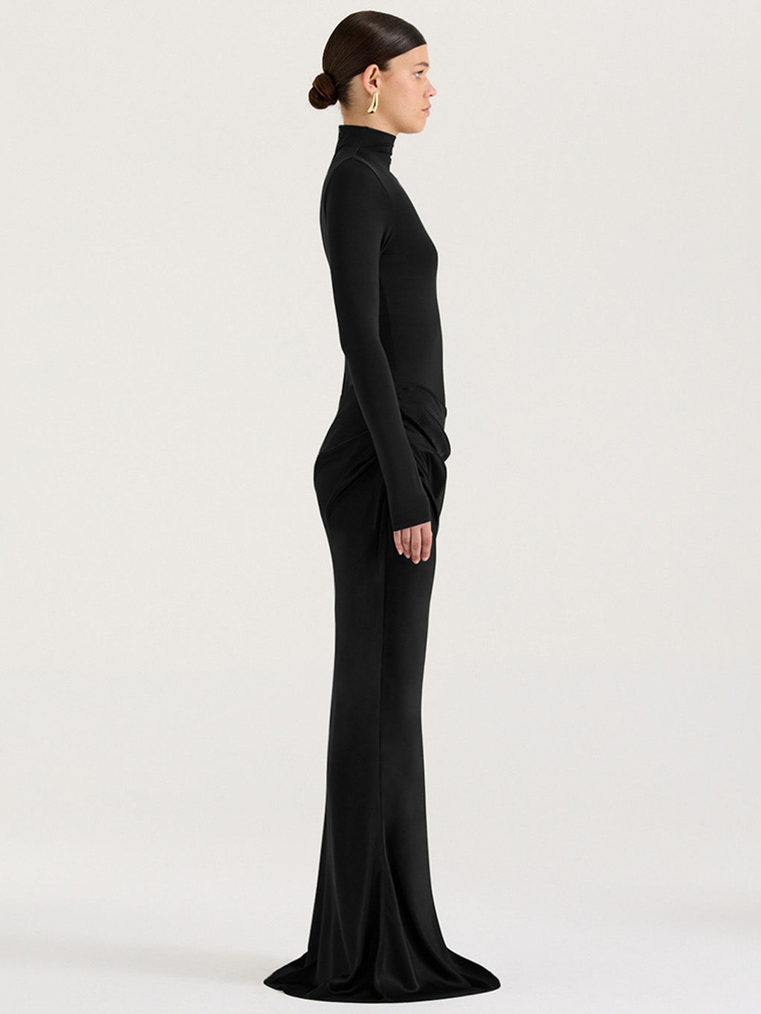 Black Mock Neck Bodycon Maxi Dress