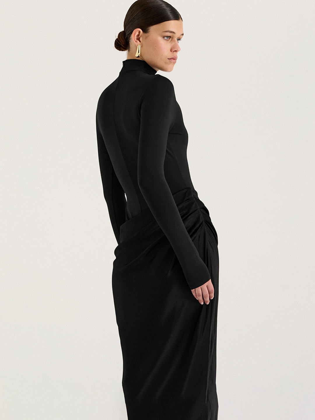 Black Mock Neck Bodycon Maxi Dress