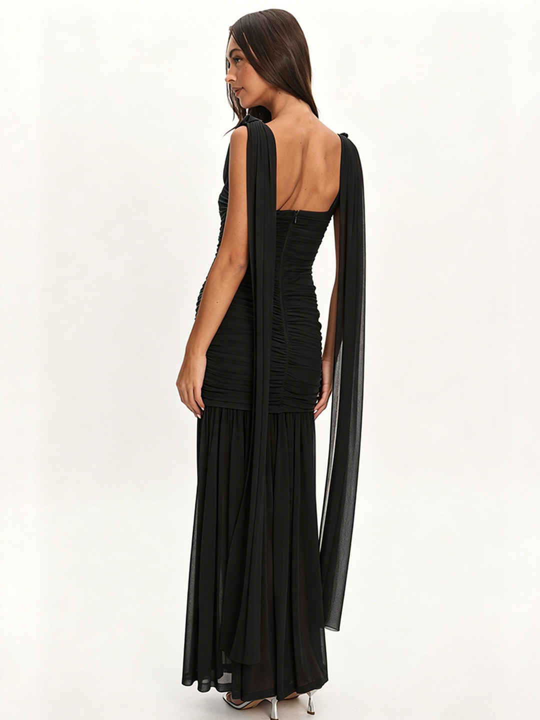 Brown Sleeveless Maxi Dress with Drape Detail