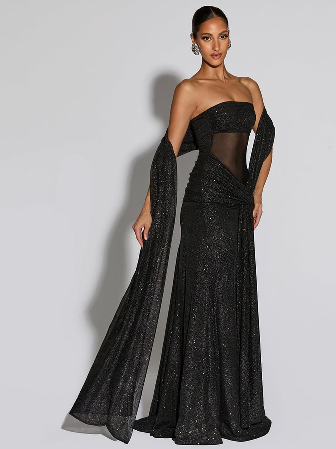Black Sequin Maxi Strapless Bodycon Dress