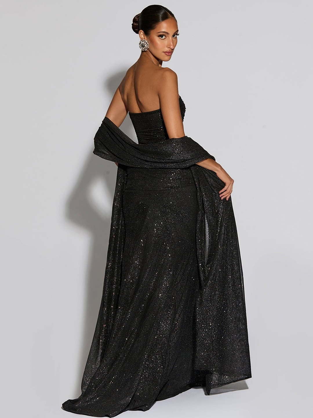 Black Sequin Maxi Strapless Bodycon Dress