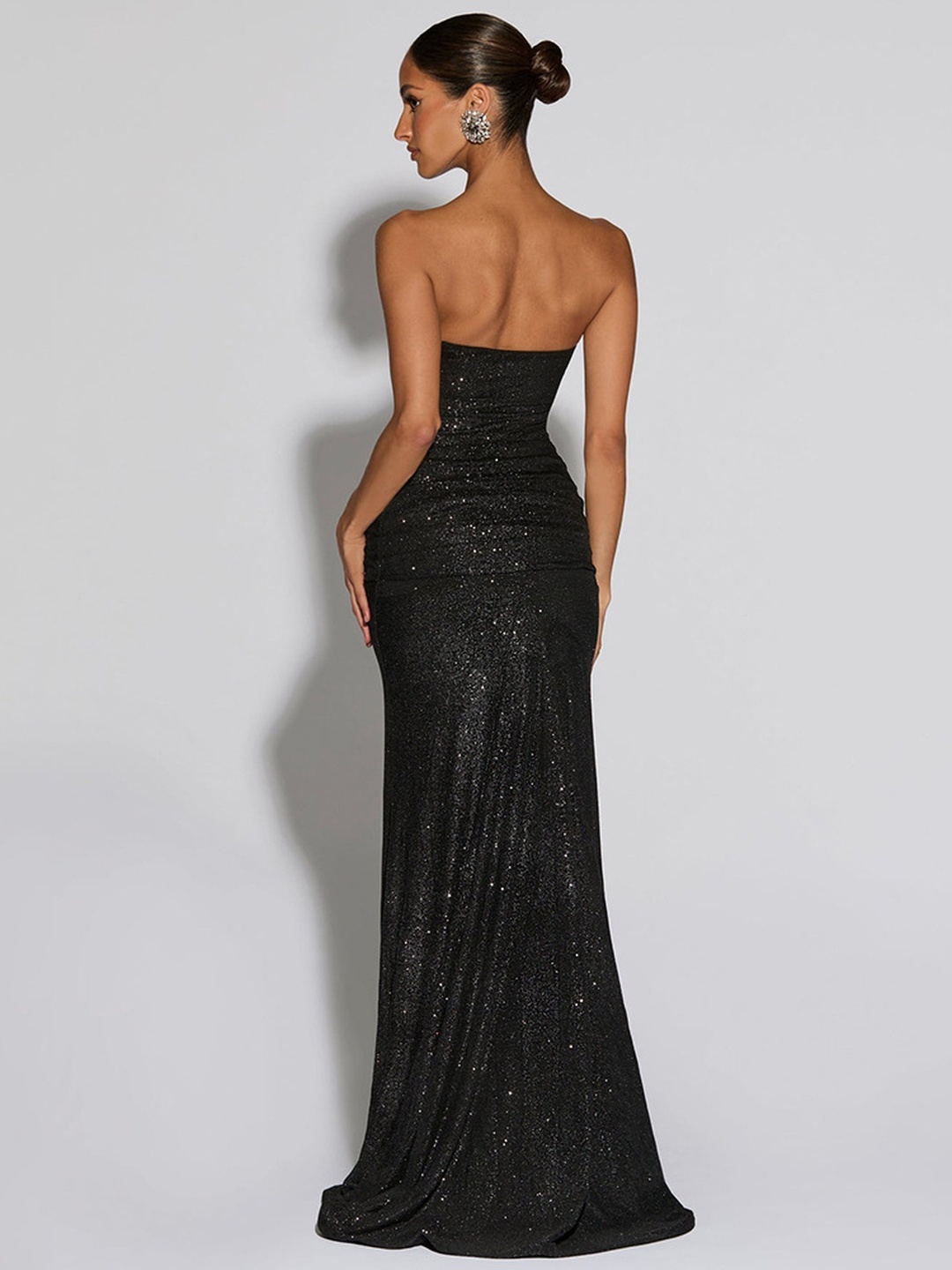 Black Sequin Maxi Strapless Bodycon Dress