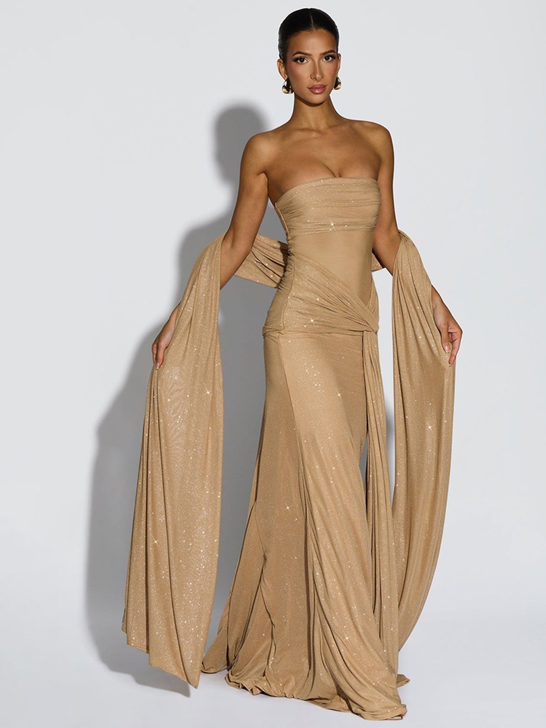 Glamorous Beige Sequin Bodycon Maxi Dress