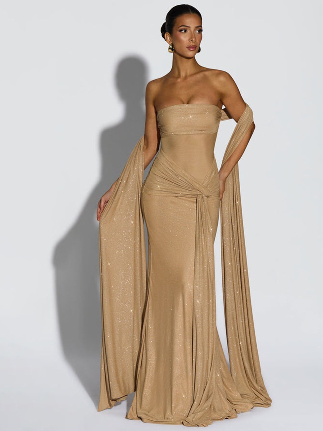 Glamorous Beige Sequin Bodycon Maxi Dress