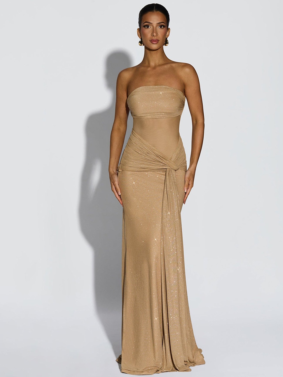 Glamorous Beige Sequin Bodycon Maxi Dress