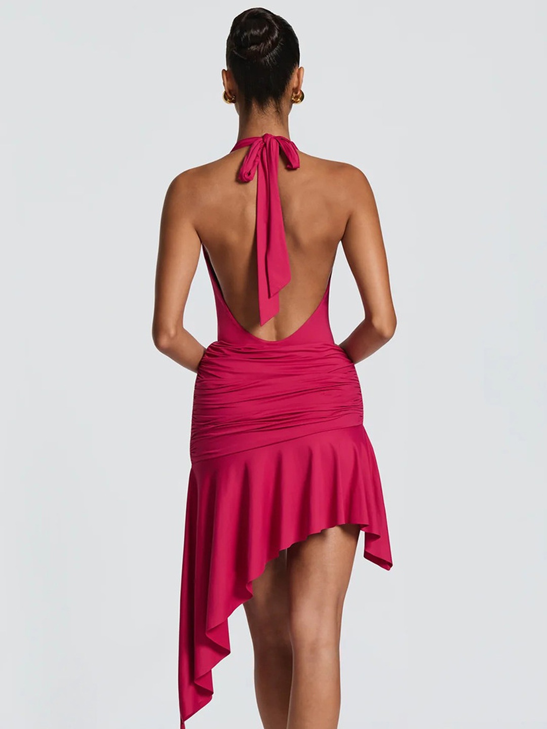 Dark Pink Halter Mini Dress Bodycon Sleeveless