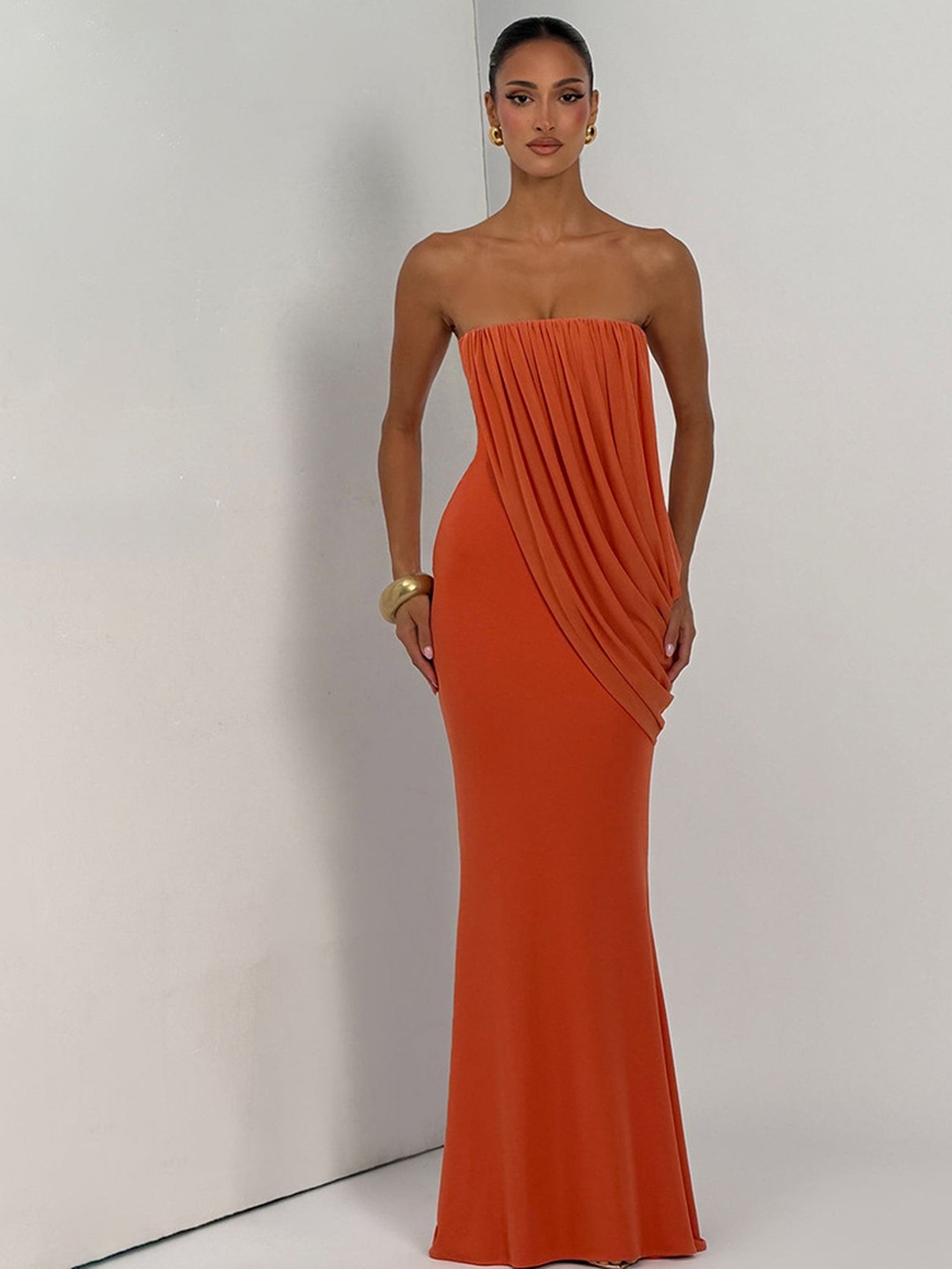 Orange Strapless Mermaid Maxi Dress