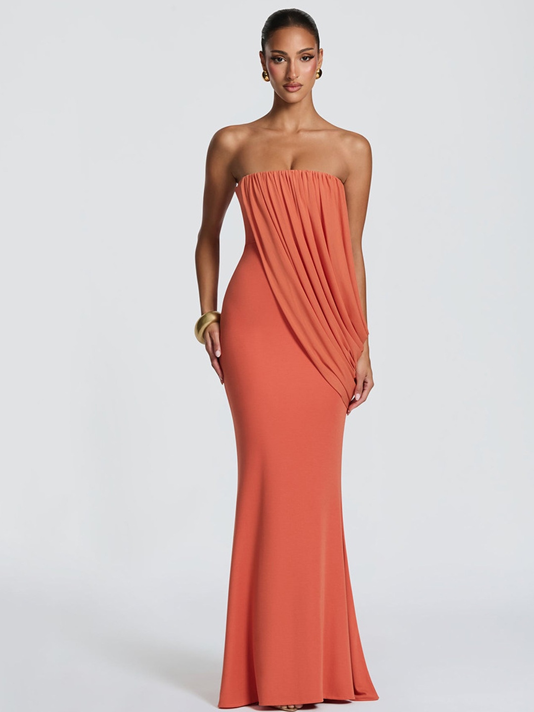 Orange Strapless Mermaid Maxi Dress