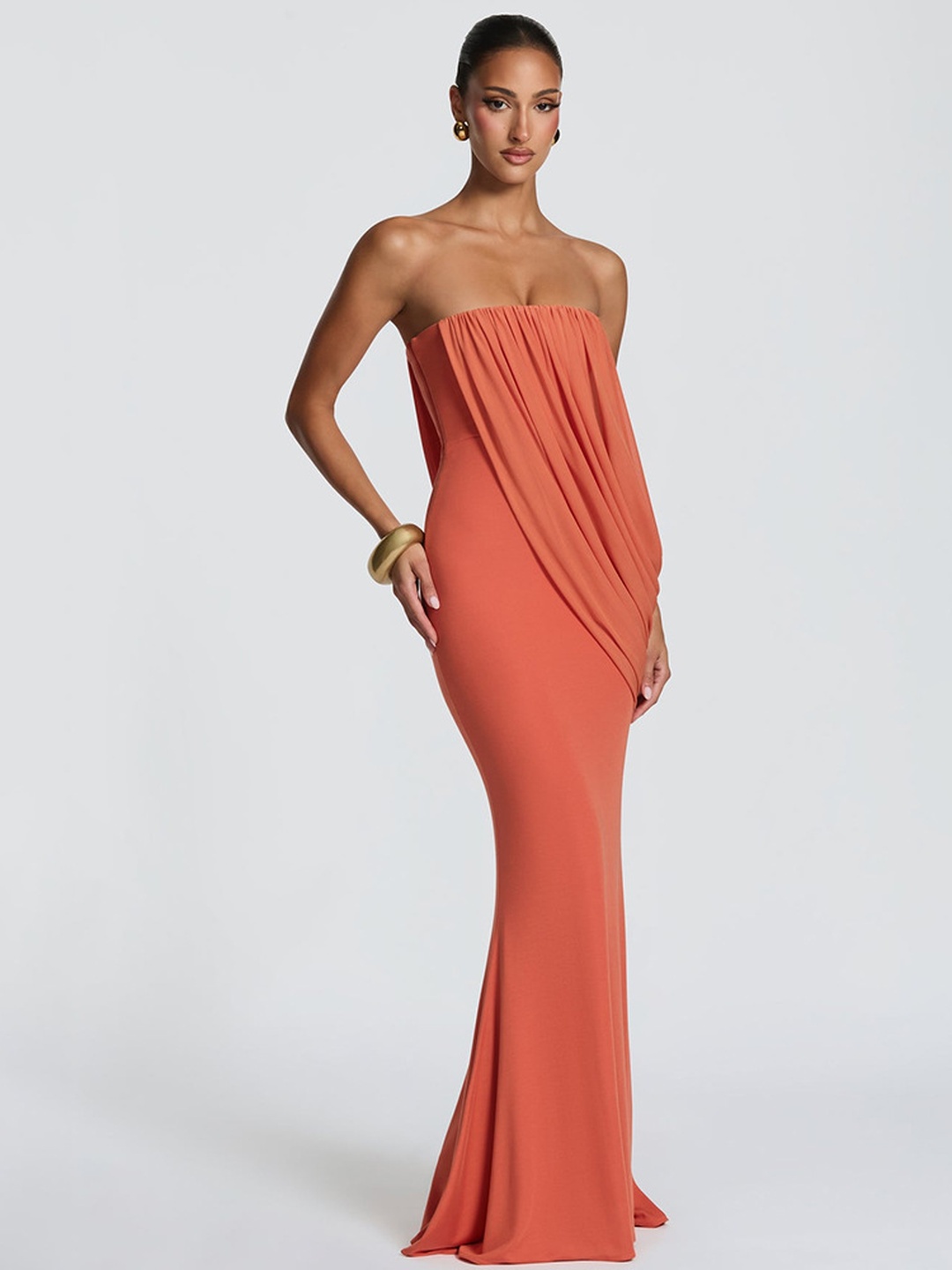 Orange Strapless Mermaid Maxi Dress