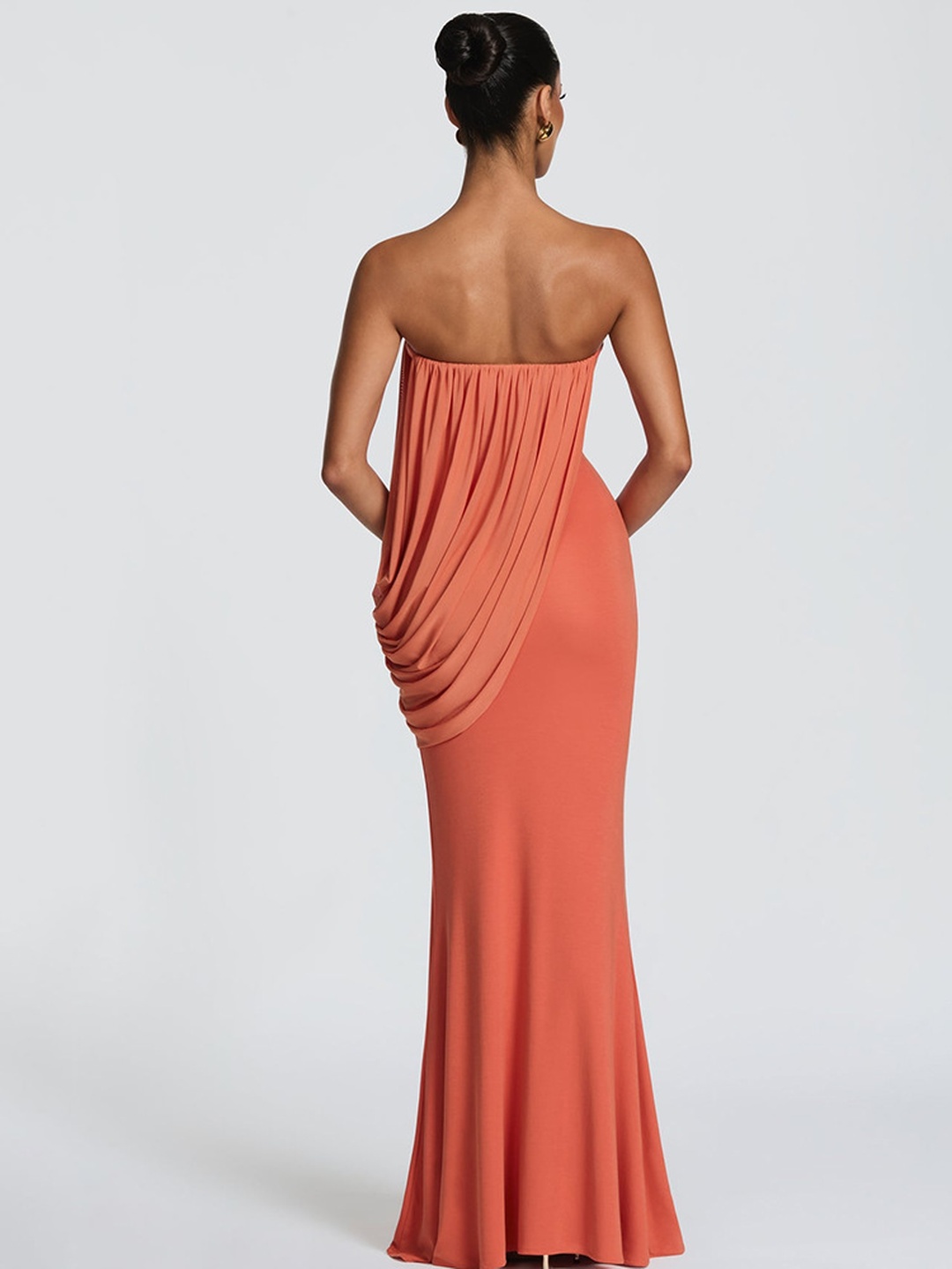 Orange Strapless Mermaid Maxi Dress