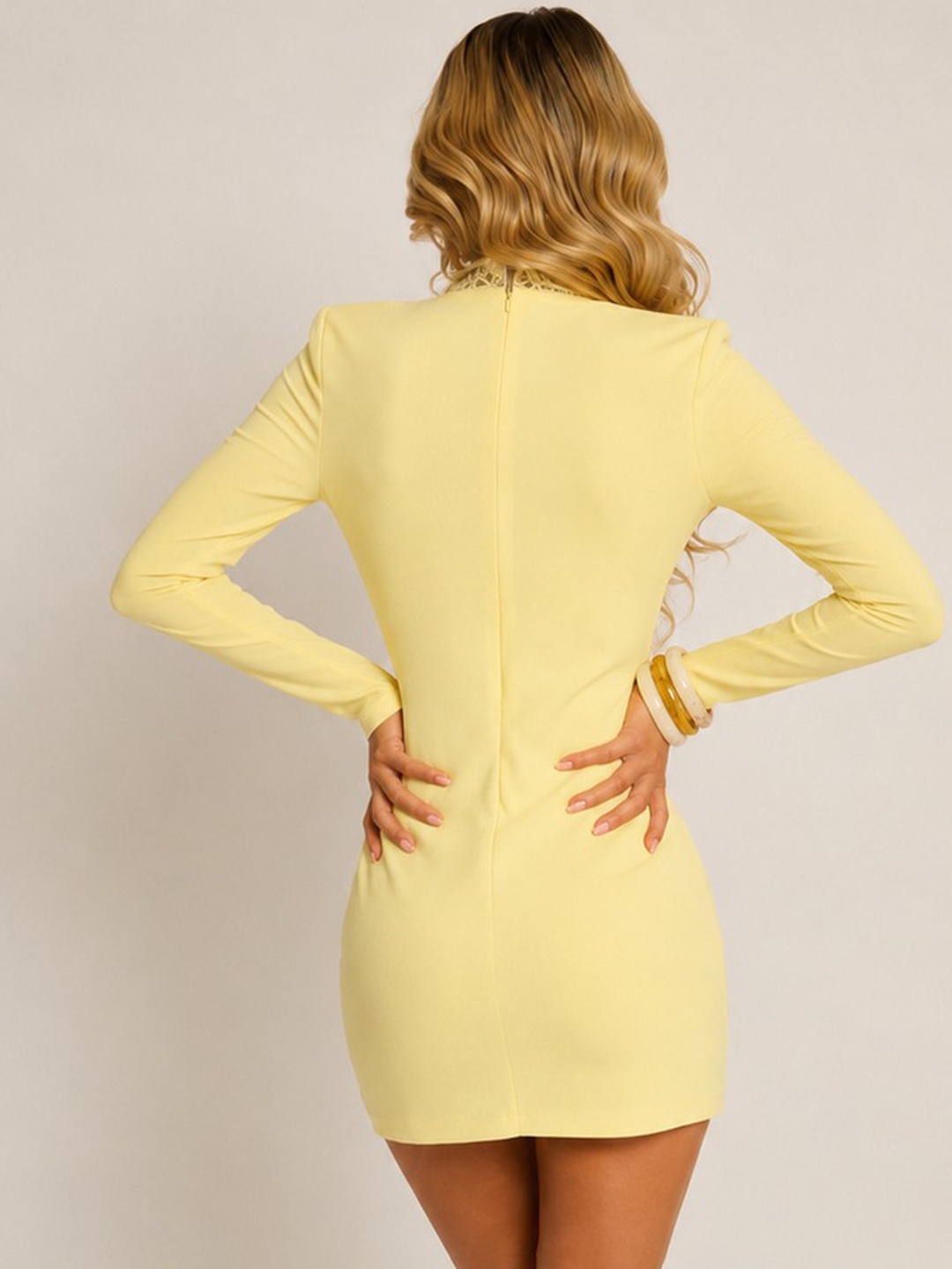 Yellow Bodycon Mini Dress with Keyhole Detail