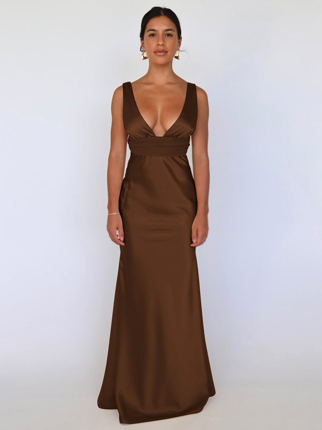 Brown Sleeveless Maxi Dress