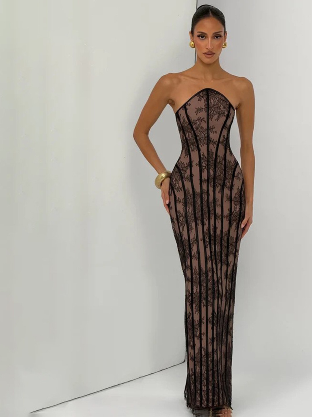 Black Lace Strapless Maxi Dress