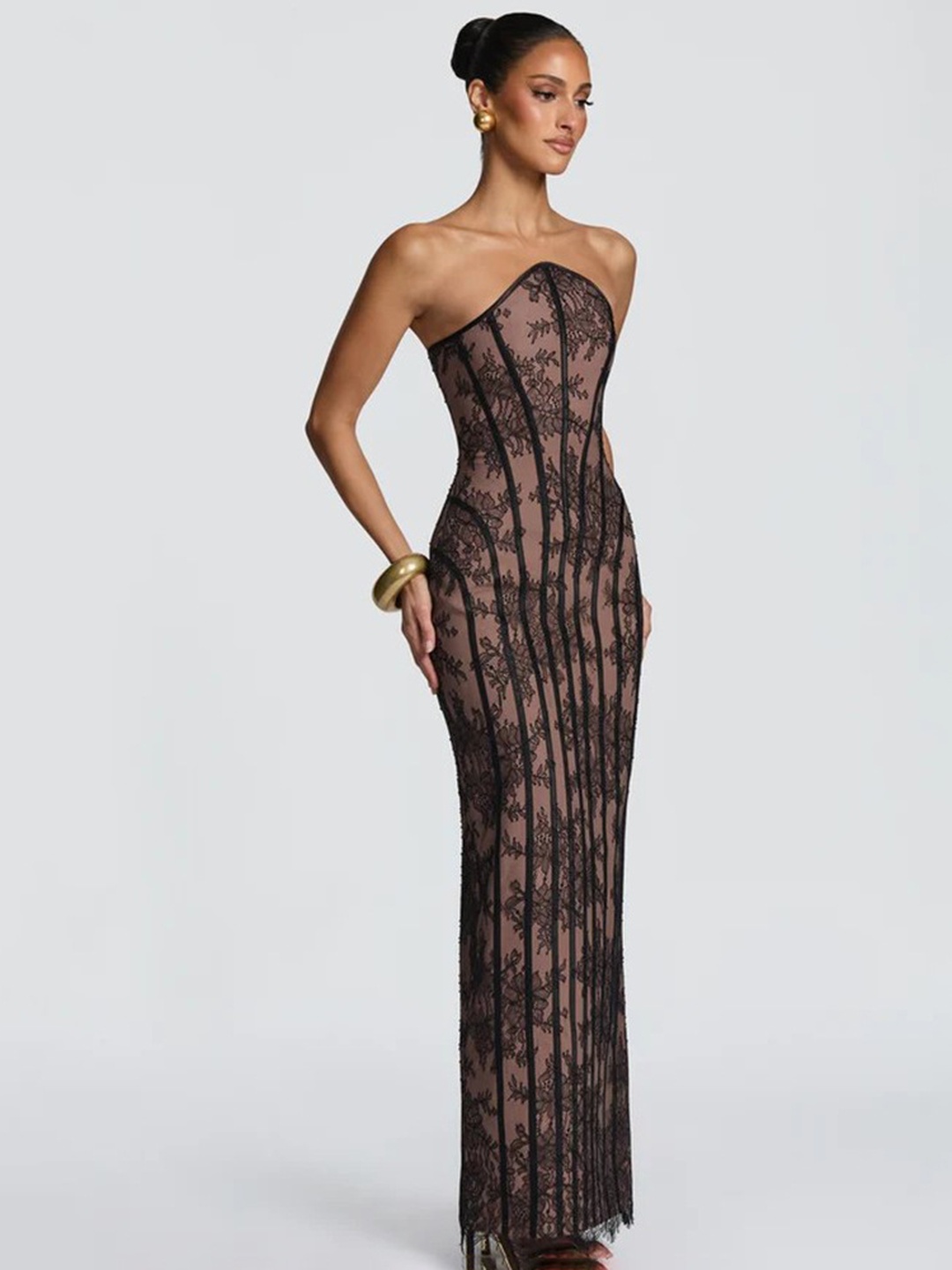 Black Lace Strapless Maxi Dress