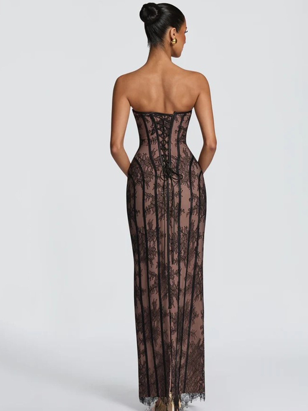 Black Lace Strapless Maxi Dress