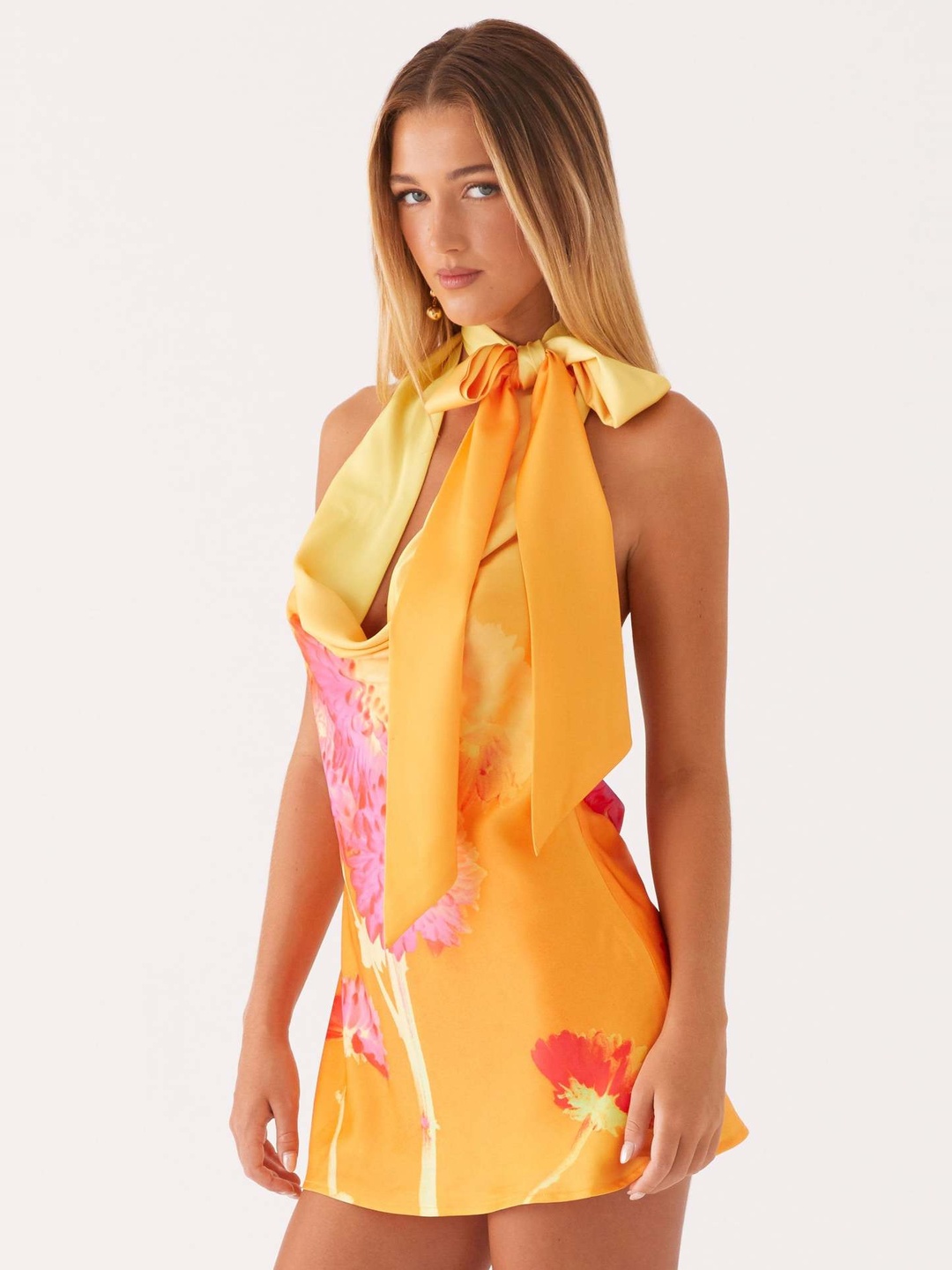 Multi Halter Neck Floral Mini Dress