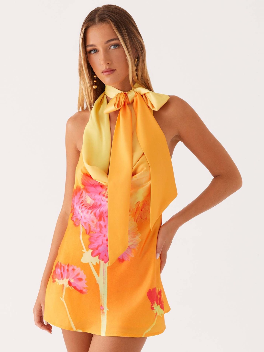 Multi Halter Neck Floral Mini Dress