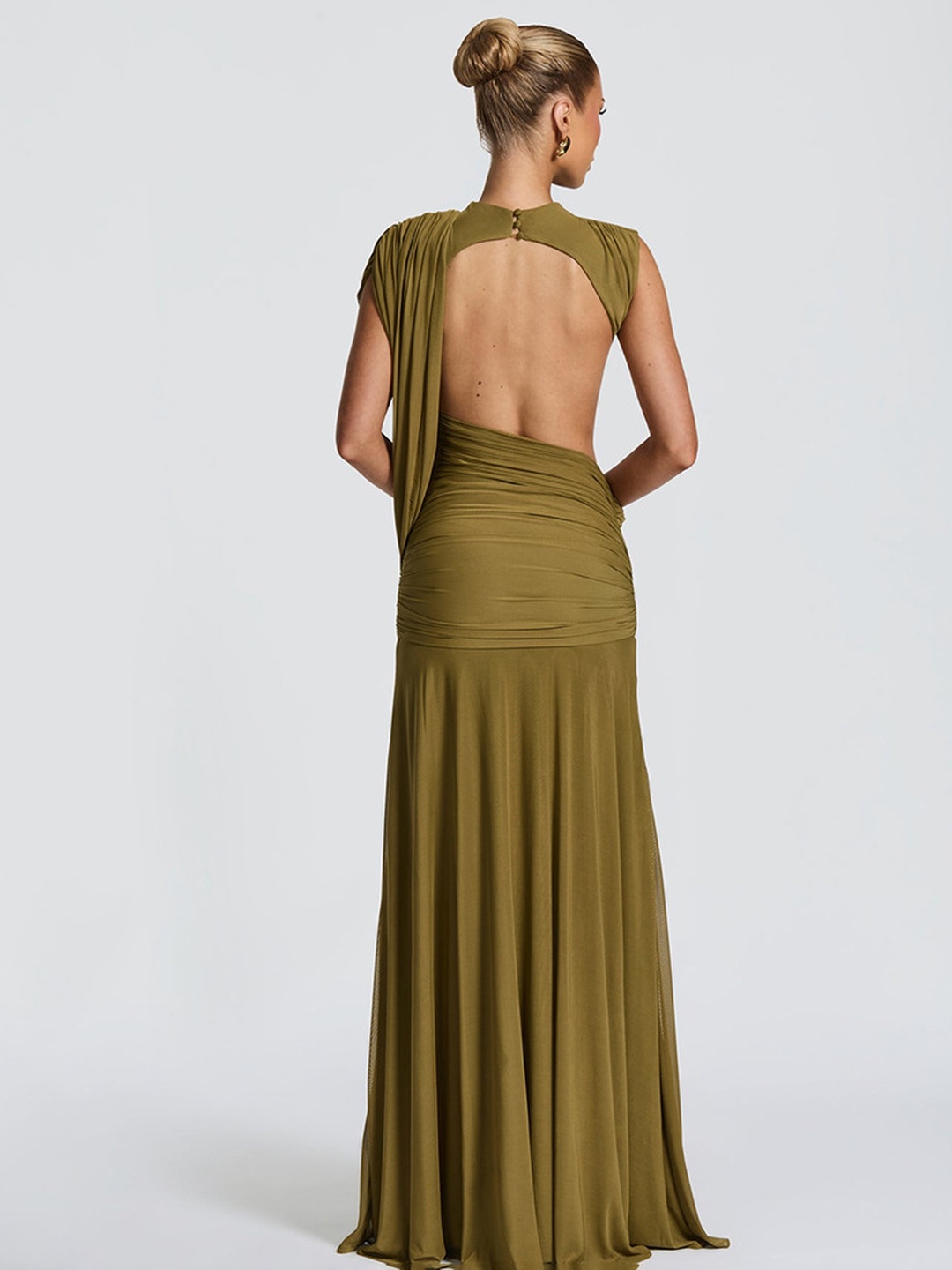 Olive Draped Mermaid Hem Maxi Dress