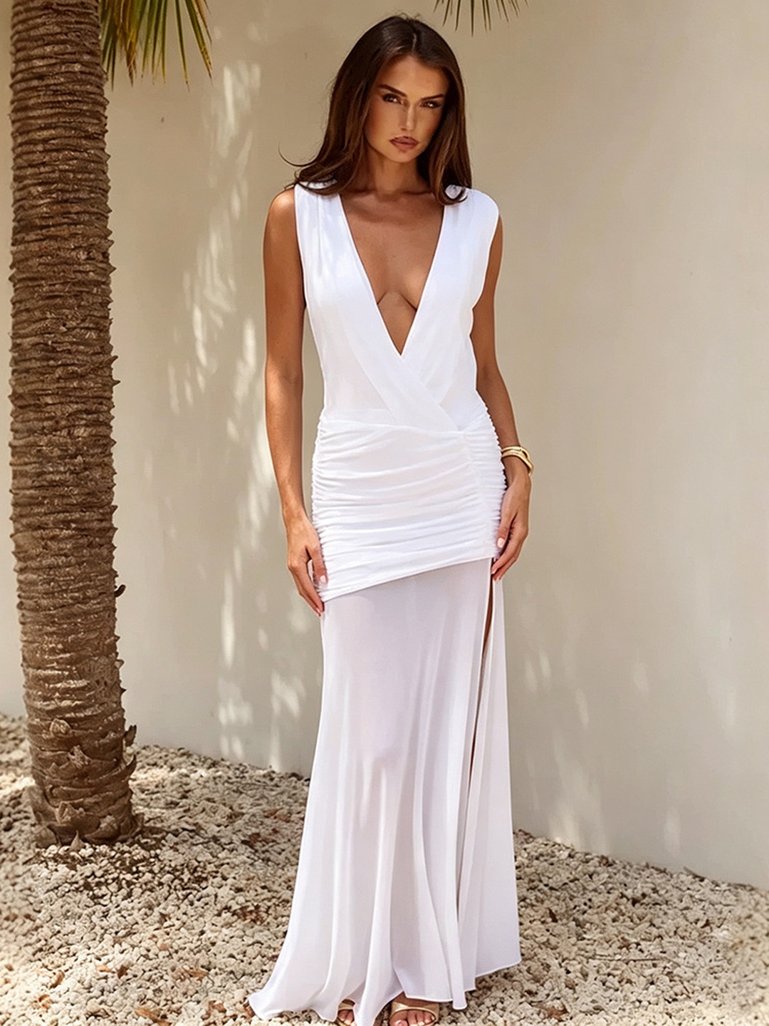 White Sleeveless Bodycon Maxi Dress