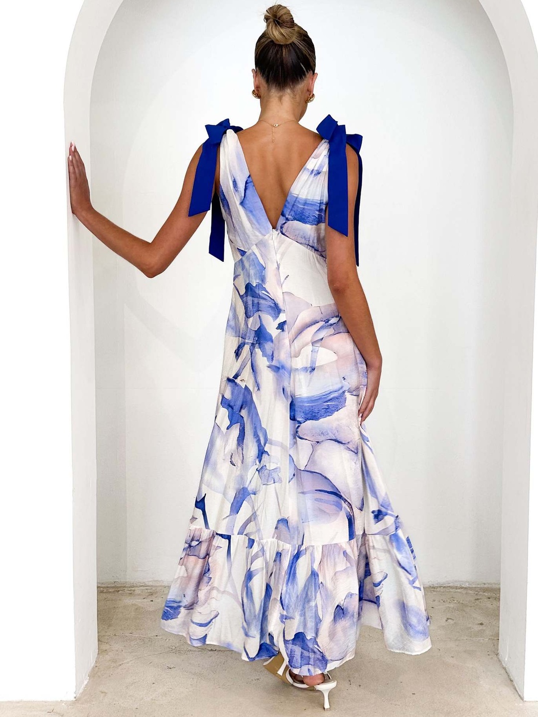 Multi Floral Maxi Dress with Tie-Shoulder Straps
