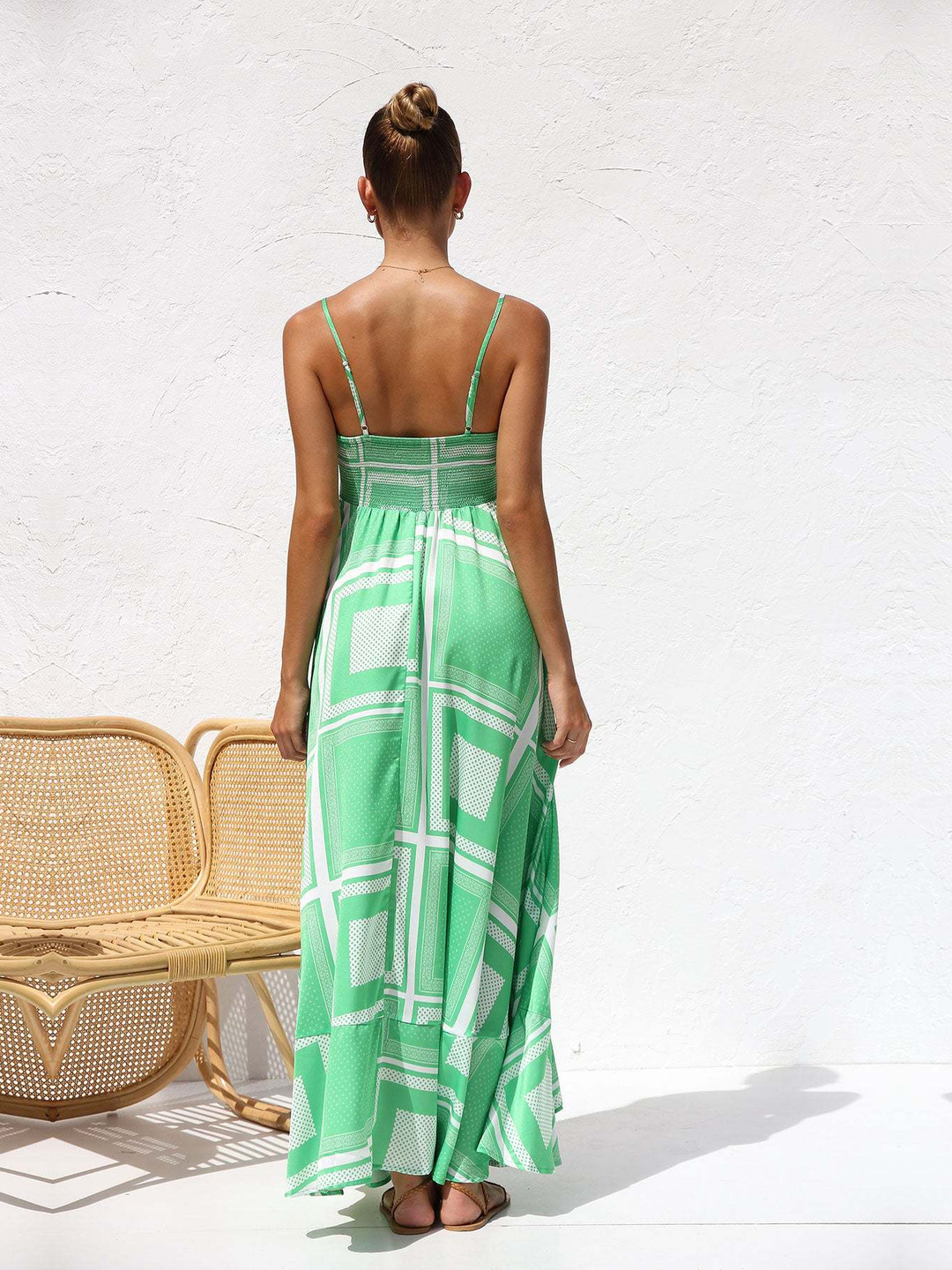 Green Scarf Print A-Line Maxi Dress