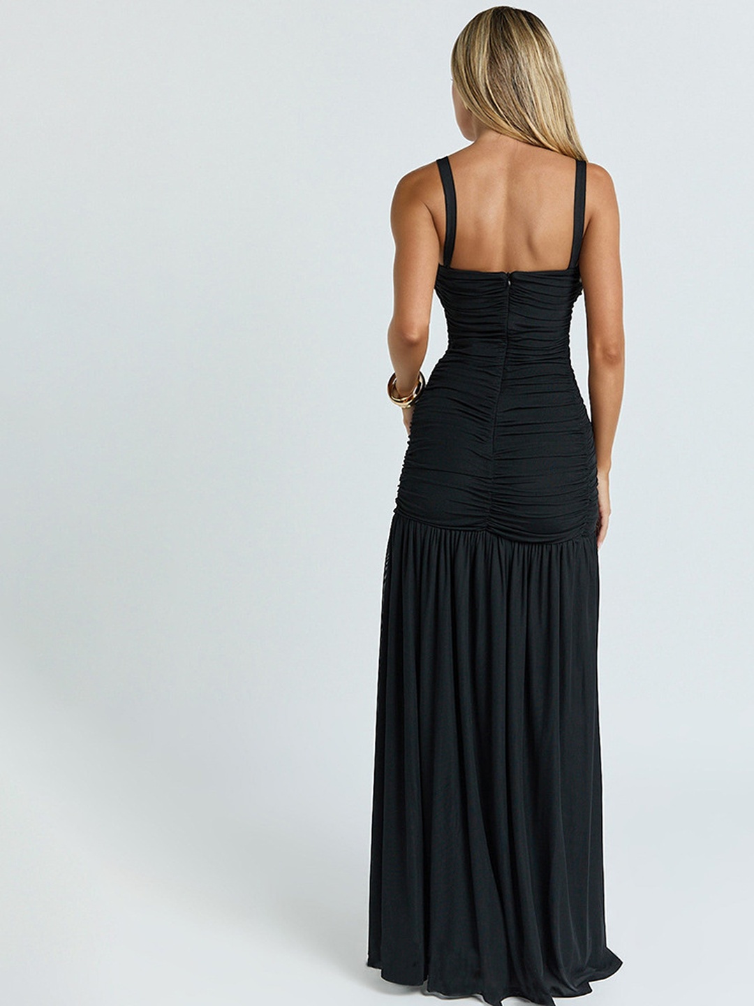 Black Strappy Bodycon Maxi Dress with Slit