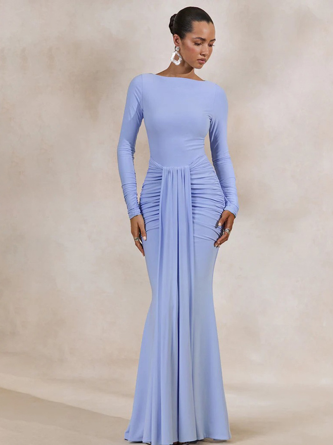Blue Long Sleeve Mermaid Maxi Dress