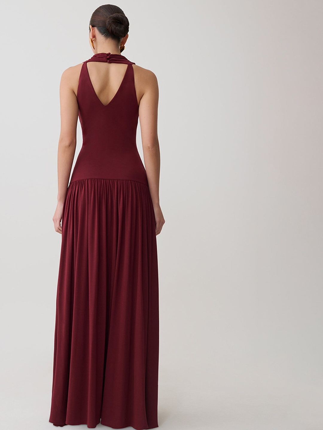 Red Sleeveless Maxi Dress with Pleated Skirt