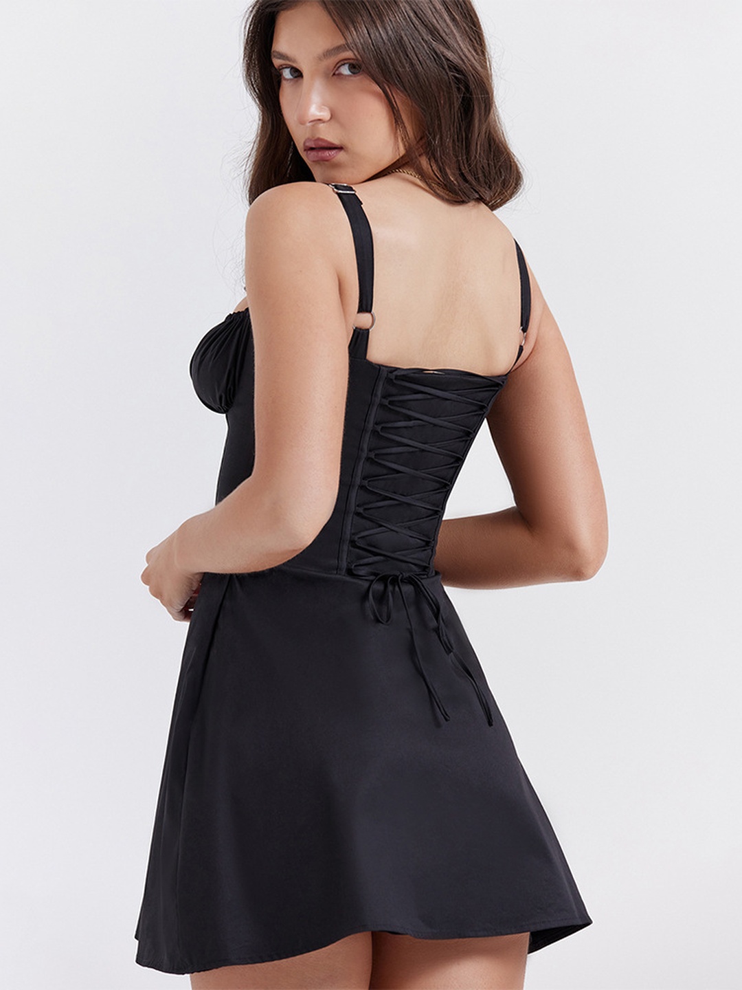 Black Strappy Skater Mini Dress
