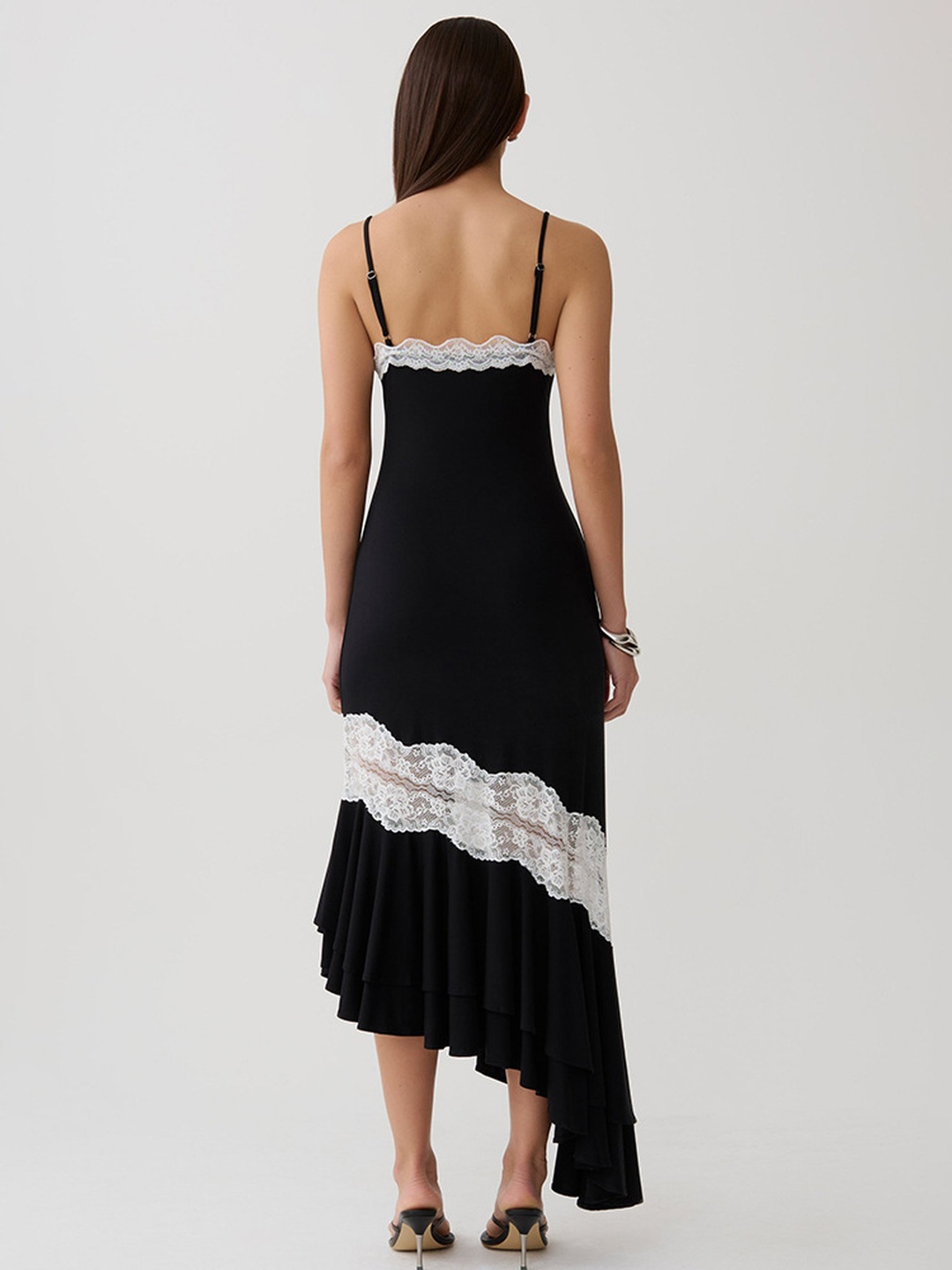 Black Lace Trim Midi Slip Dress