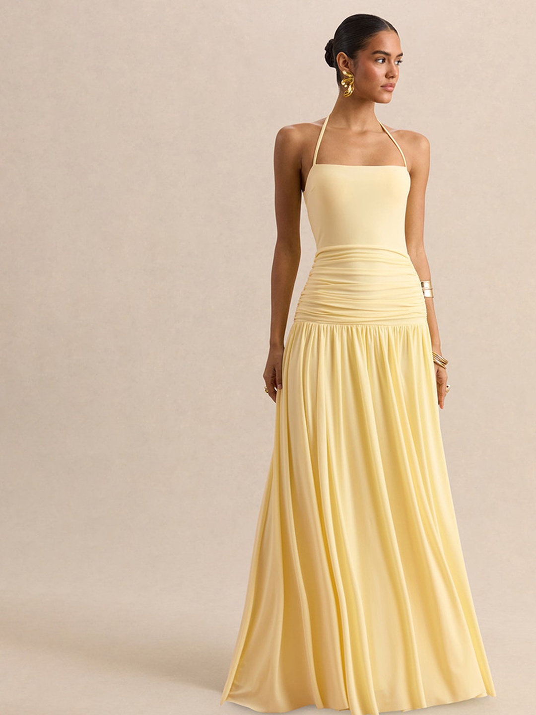 Yellow Halter Neck Maxi Dress