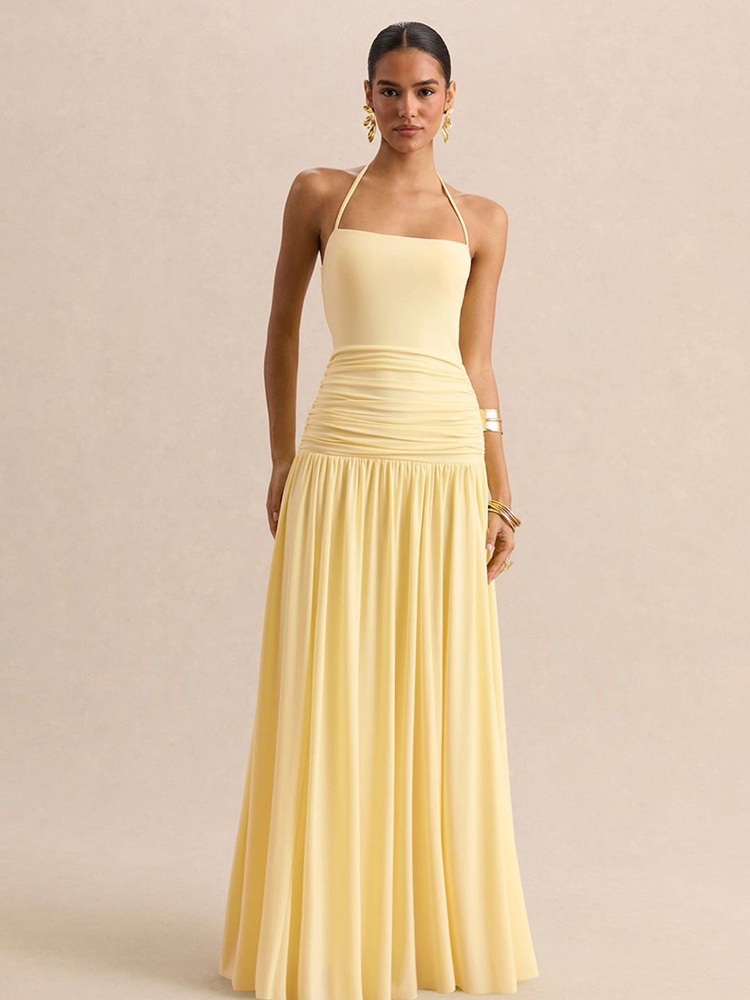 Yellow Halter Neck Maxi Dress