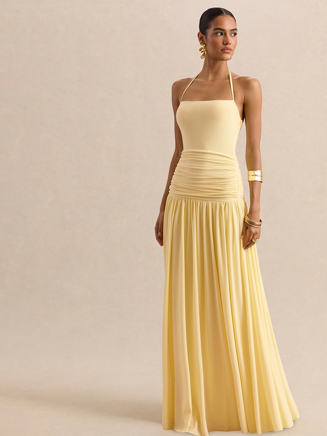 Yellow Halter Neck Maxi Dress