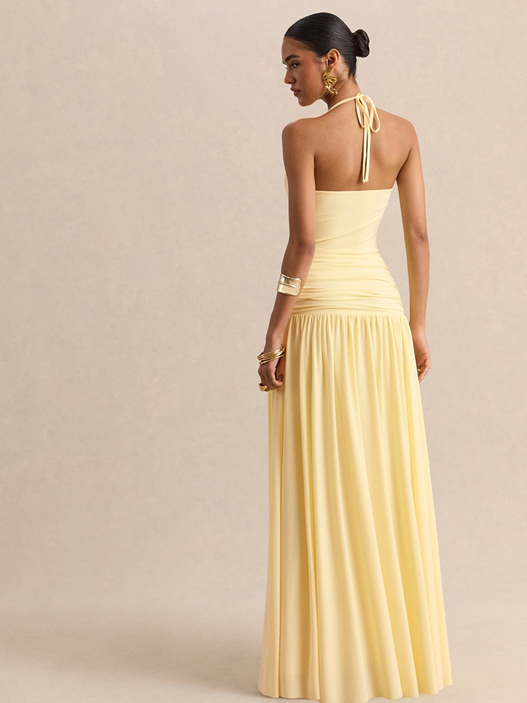 Yellow Halter Neck Maxi Dress