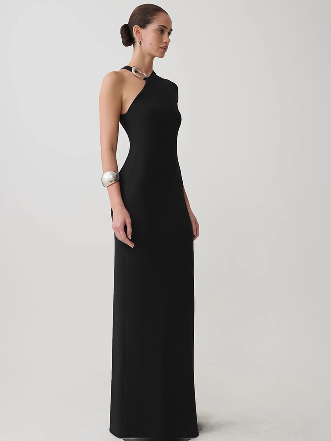 Black One-Shoulder Bodycon Maxi Dress