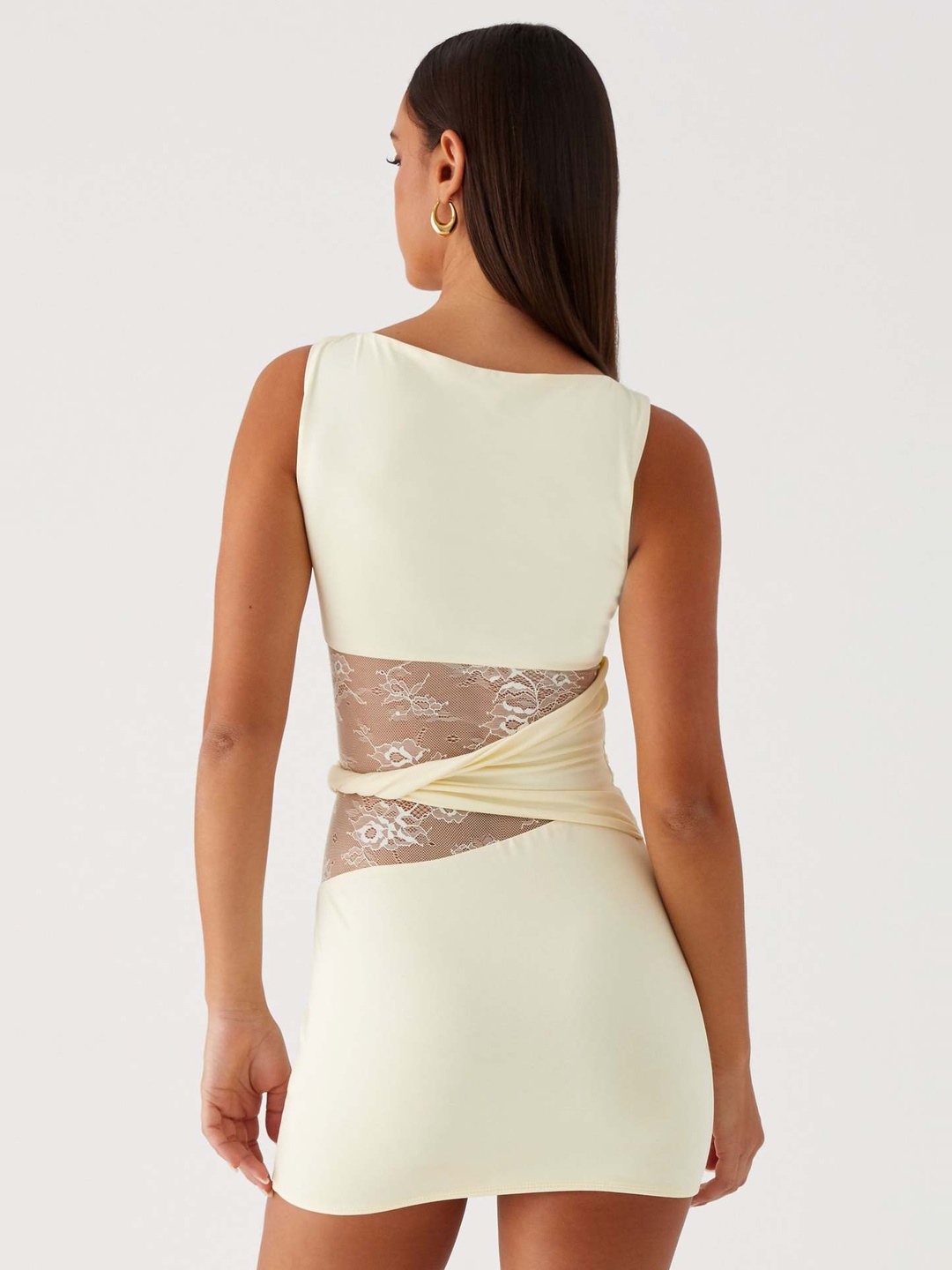 Off White Lace Panel Bodycon Mini Dress