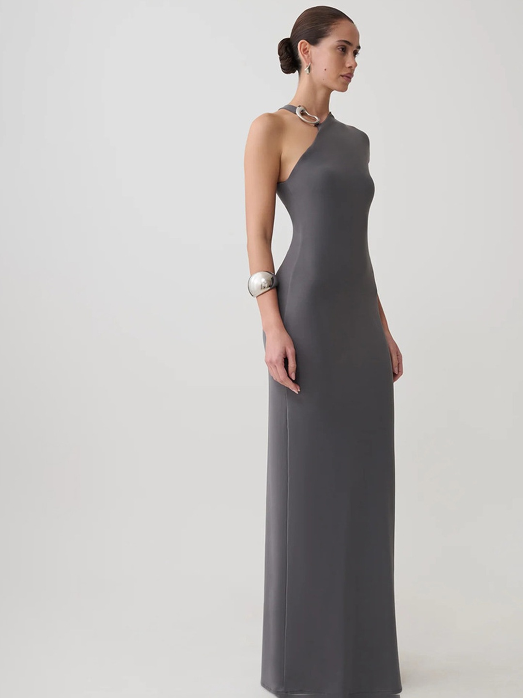 Grey One-Shoulder Bodycon Maxi Dress
