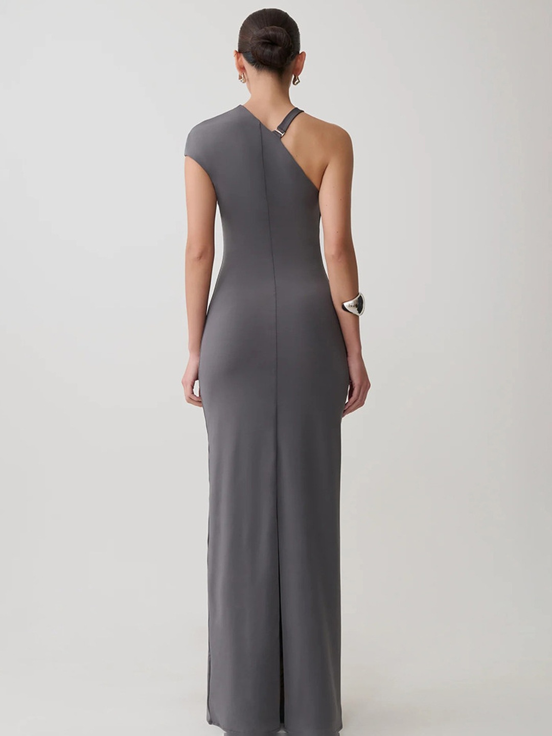 Grey One-Shoulder Bodycon Maxi Dress