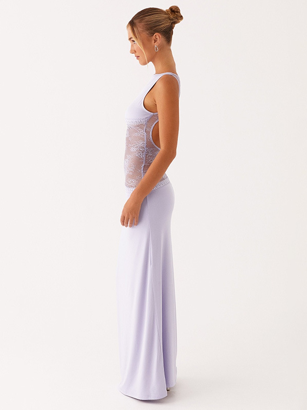 Purple Lace Panel Sleeveless Bodycon Maxi Dress