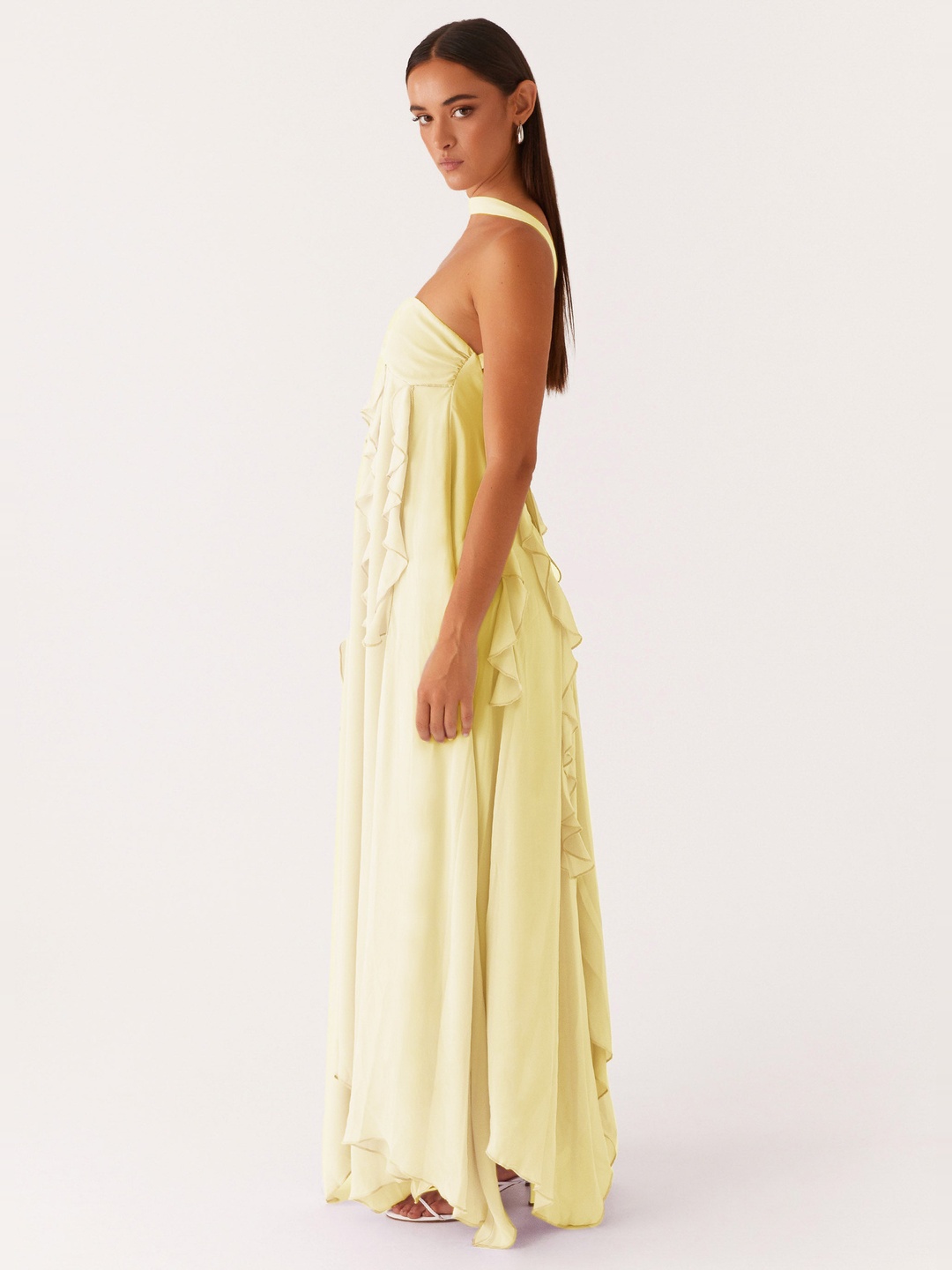 Yellow Strapless Maxi Dress with Ruffles